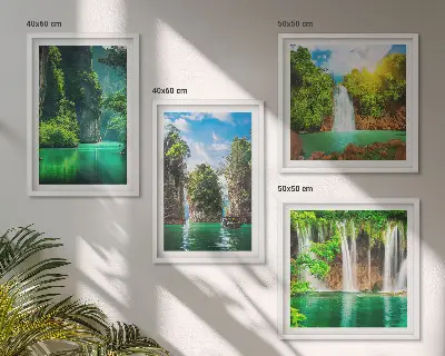 Multi-piece wall art set green landscapes and waterfalls