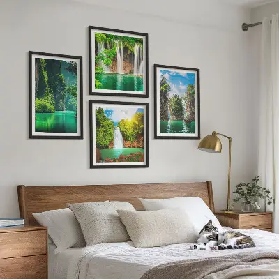 Multi-piece wall art set green landscapes and waterfalls