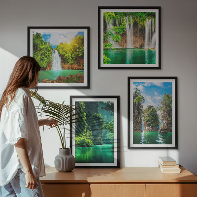 Multi-piece wall decor set Green landscapes waterfalls