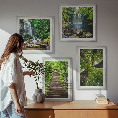 Wall art set Path forest waterfall vegetation