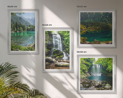 Set of 4 wall art pieces Waterfalls in green surroundings