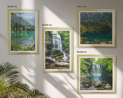 Set of 4 wall art pieces featuring waterfalls in green surroundings