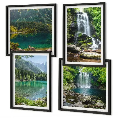 Set of 4 wall art pieces featuring waterfalls in green surroundings