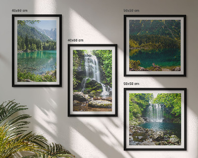 Set of 4 wall art pieces Waterfalls in green surroundings