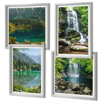 Set of 4 wall art pieces featuring waterfalls in green surroundings