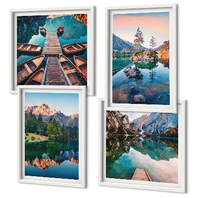 Multi-piece wall decor set Mountain lakes reflection forest