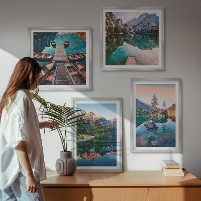 Multi-piece wall decor set Mountain lakes reflection forest
