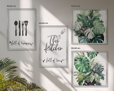 Wall art set Kitchen utensil patterns leaves