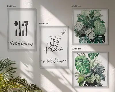 Wall art set kitchen utensil patterns with leaves