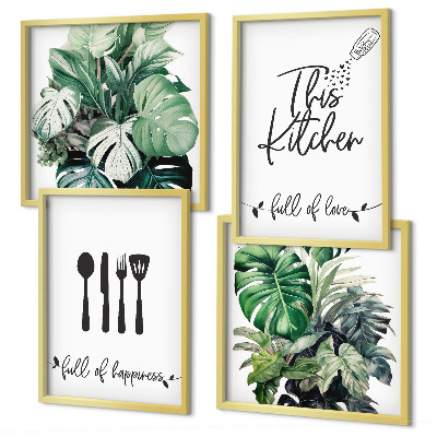 Wall art set Kitchen utensil patterns leaves