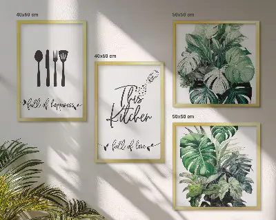 Wall art set kitchen utensil patterns with leaves