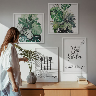 Wall art set Kitchen utensil patterns leaves