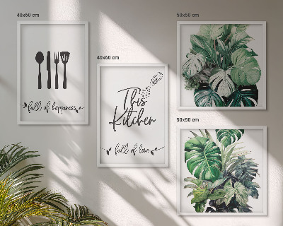 Wall art set Kitchen utensil patterns leaves