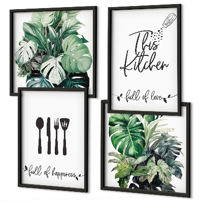Wall art set Kitchen utensil patterns leaves