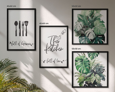 Wall art set Kitchen utensil patterns leaves