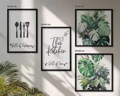 Wall art set kitchen utensil patterns with leaves