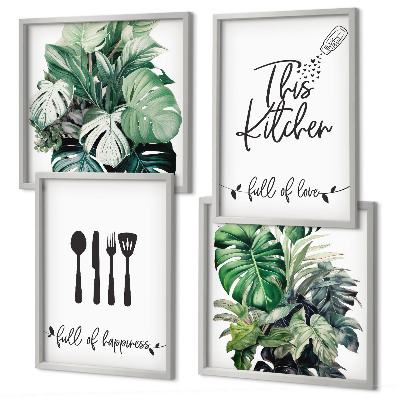 Wall art set Kitchen utensil patterns leaves