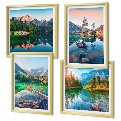 Set of 4 wall art pieces Mountain lakes nature landscape