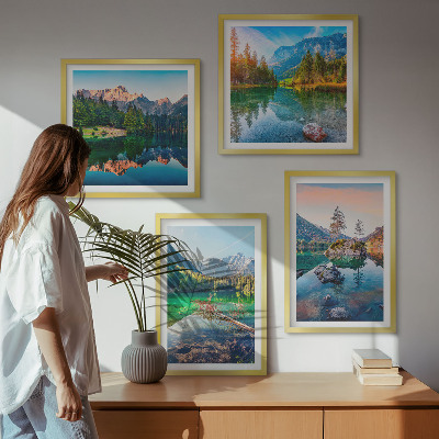 Set of 4 wall art pieces Mountain lakes nature landscape