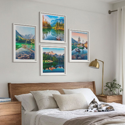 Set of 4 wall art pieces Mountain lakes nature landscape