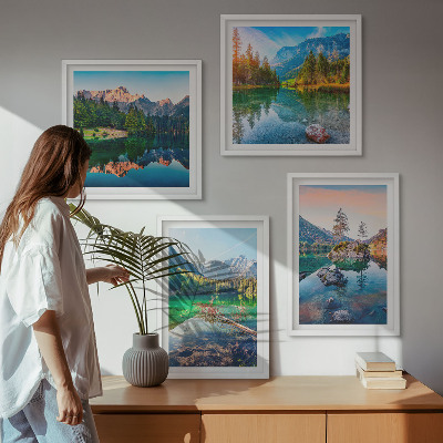 Set of 4 wall art pieces Mountain lakes nature landscape