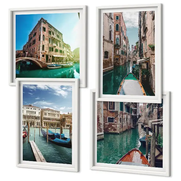 Multi-piece wall decor set featuring Venice canal architecture