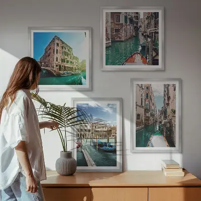 Multi-piece wall decor set featuring Venice canal architecture