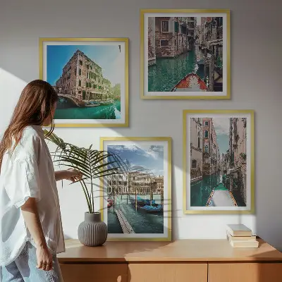 Multi-piece wall decor set featuring Venice canal architecture