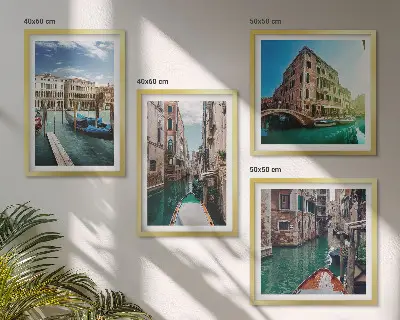 Multi-piece wall decor set featuring Venice canal architecture