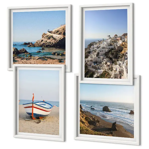 Wall art set featuring views of houses in Greece and Lodz
