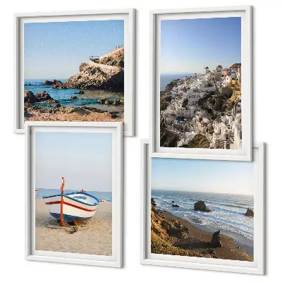 Wall art set featuring views of houses in Greece and Lodz