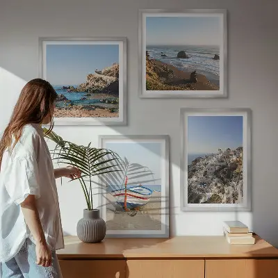 Wall art set featuring views of houses in Greece and Lodz