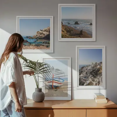 Wall art set featuring views of houses in Greece and Lodz