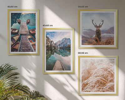 Set of 4 wall art pieces Lake boats deer mountains