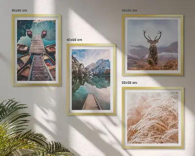 Lake boats, deer, and mountains wall art set of 4 pieces