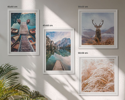 Set of 4 wall art pieces Lake boats deer mountains
