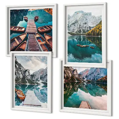 Multi-piece wall art set with lake, bridge, and mountain scenery