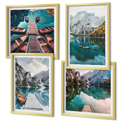 Multi-piece wall art set with lake, bridge, and mountain scenery