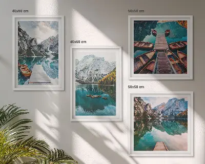 Multi-piece wall art set with lake, bridge, and mountain scenery
