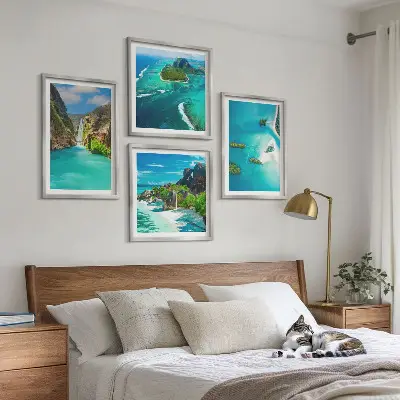 Wall art set featuring tropical turquoise islands