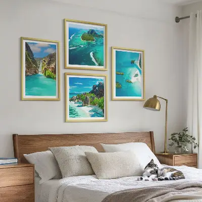 Wall art set featuring tropical turquoise islands
