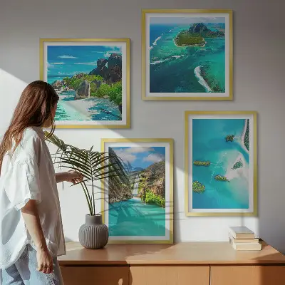 Wall art set featuring tropical turquoise islands