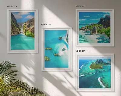 Wall art set featuring tropical turquoise islands