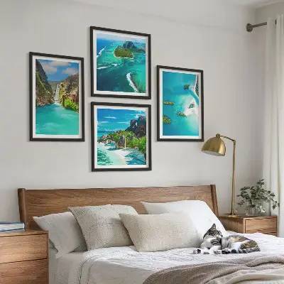 Wall art set featuring tropical turquoise islands