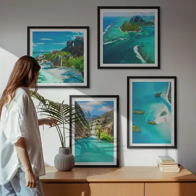 Wall art set featuring tropical turquoise islands