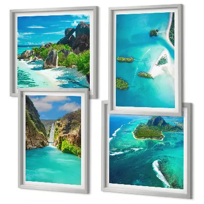 Wall art set featuring tropical turquoise islands