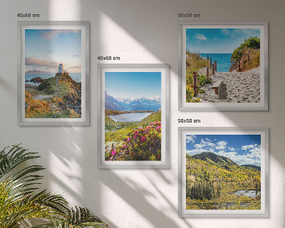 Set of 4 wall art pieces Beach, lighthouse, mountains, meadows, flowers
