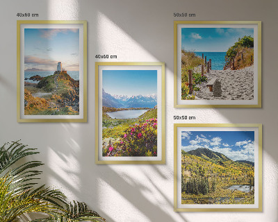 Set of 4 wall art pieces Beach, lighthouse, mountains, meadows, flowers