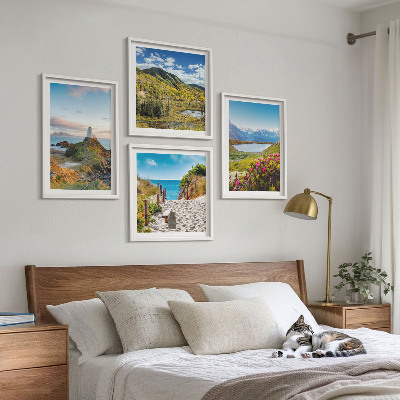 Set of 4 wall art pieces Beach, lighthouse, mountains, meadows, flowers