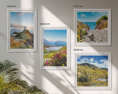 Set of 4 wall art pieces Beach, lighthouse, mountains, meadows, flowers